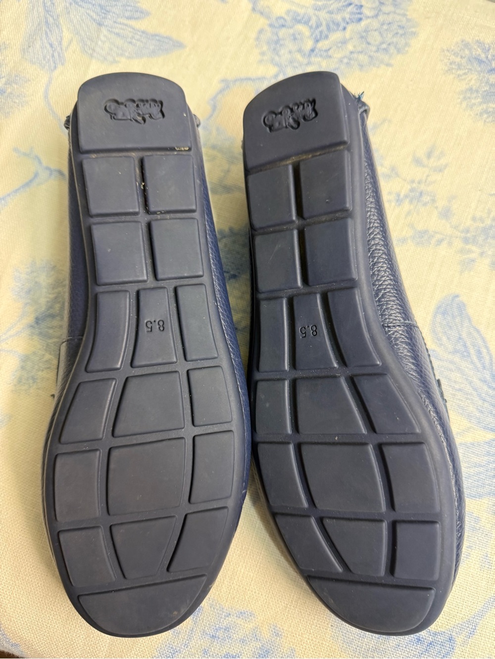 Coach Navy Pebbled Leather Loafers with Gold Logo Hardware - Picture 2 of 4